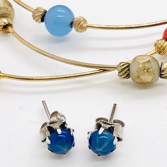 Vintage Blue Star Sapphire Earrings & Bracelet Stack - Picture 2 of 11